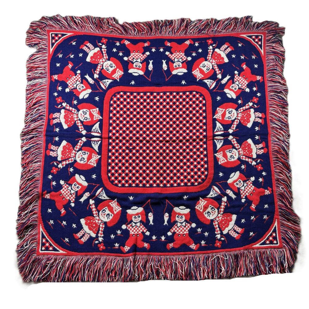 Nannekins by Nannette Raggedy Ann & Andy Vintage 60s Throw Baby Blanket Red Blue